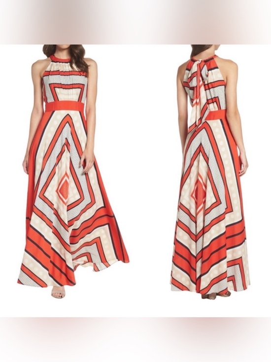 Eliza J Dresses & Skirts - Eliza J Womens Scarf Crepe de Chine Halter Maxi Dress Size 6 Red Cream Summer